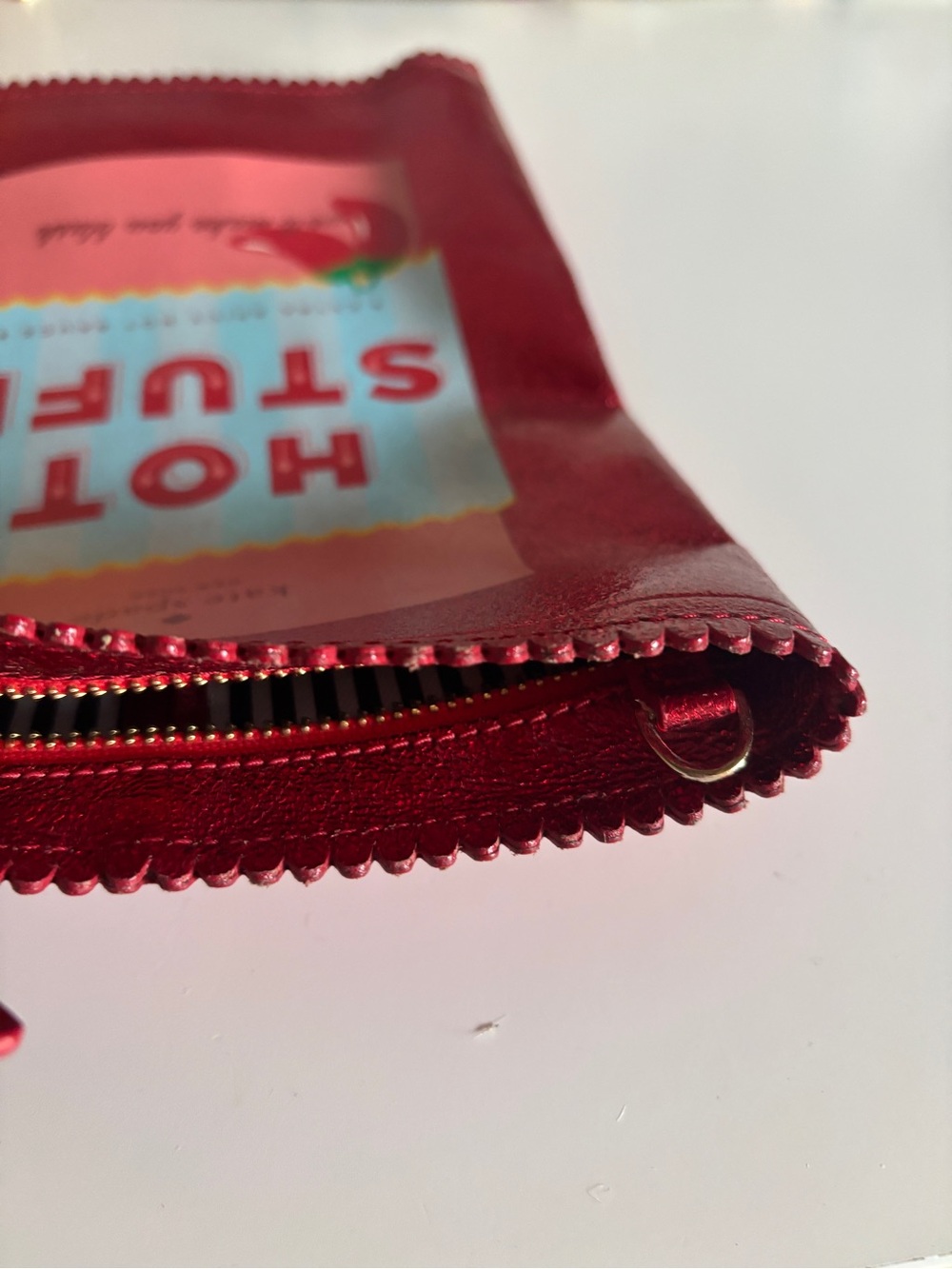 kate spade Metallic Red "Hot Stuff" Sauce Packet Graphic Zip Pouch - Picture 4 of 6